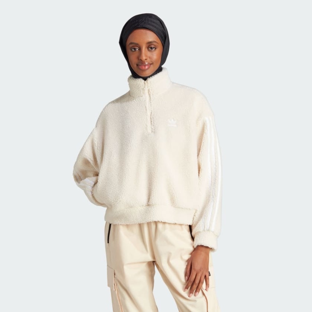 Adidas Adicolor Classics Half-Zip Fleece Sweatshirt Oversized Ivory XS